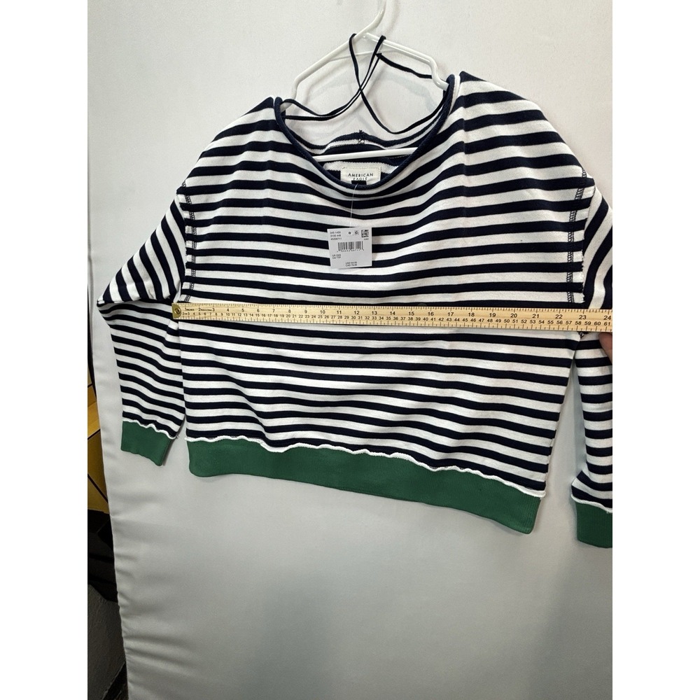American Eagle Striped Cropped Pullover Sweatshirt Womens 2XS Blue Green - Picture 7 of 10